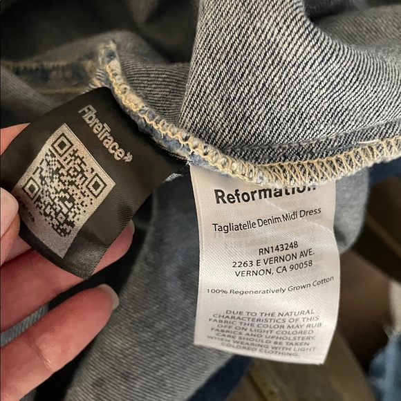 Reformation Anthropologie Dress Denim Tagliatelle Retro Preppy Boho Size 12 NEW - Picture 7 of 7